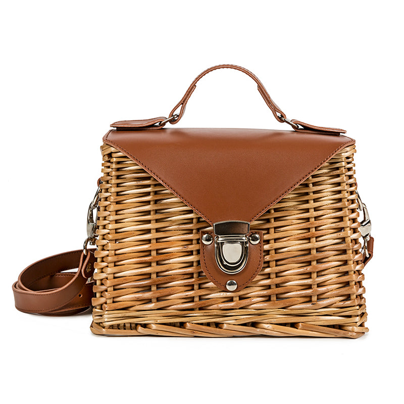 Zara Trafaluc Bag Raffia Crossbody Basket Handmade Straw Wood Handles  Medium