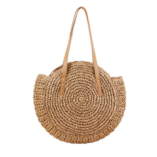 Hand-woven Round Woman's Shoulder Bag Handbag Bohemian Summer Straw Beach Bag Travel Shopping Female Tote Wicker Bags