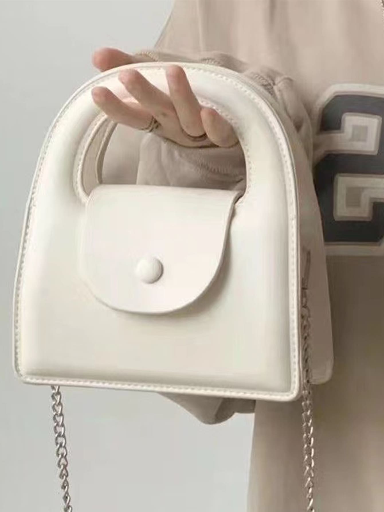 Barabum Mini Minimalist Double Handle Square Bag White Satchel Bag