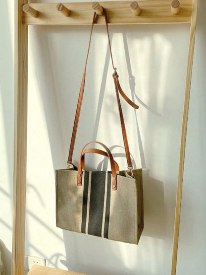 Barabum Medium Square Bag Stripe Pattern Double Handle Canvas Bag