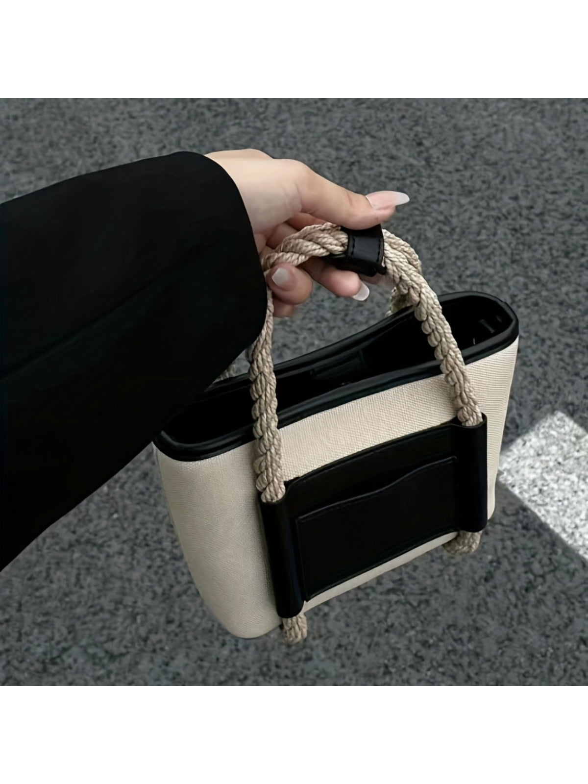 Barabum Contrasting Color Fashionable Handbag With Adjustable Shoulder Strap