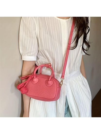 Barabum Miniature Fashionable Lychee-patterned Pu Handbag With Pendant
