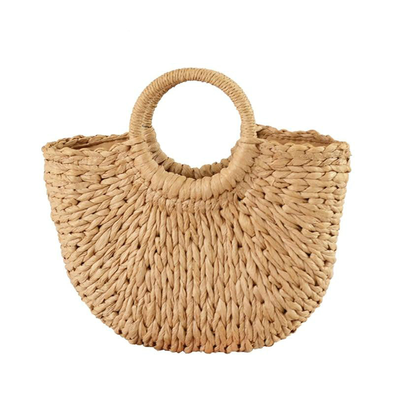 Neue Handgemachte Halbkreis Frauen Handtasche Sommer Gewebt Strand Tasche Weibliche Böhmen Stroh Tasche Mode Gestrickte Runde Griff Urlaub Tote 