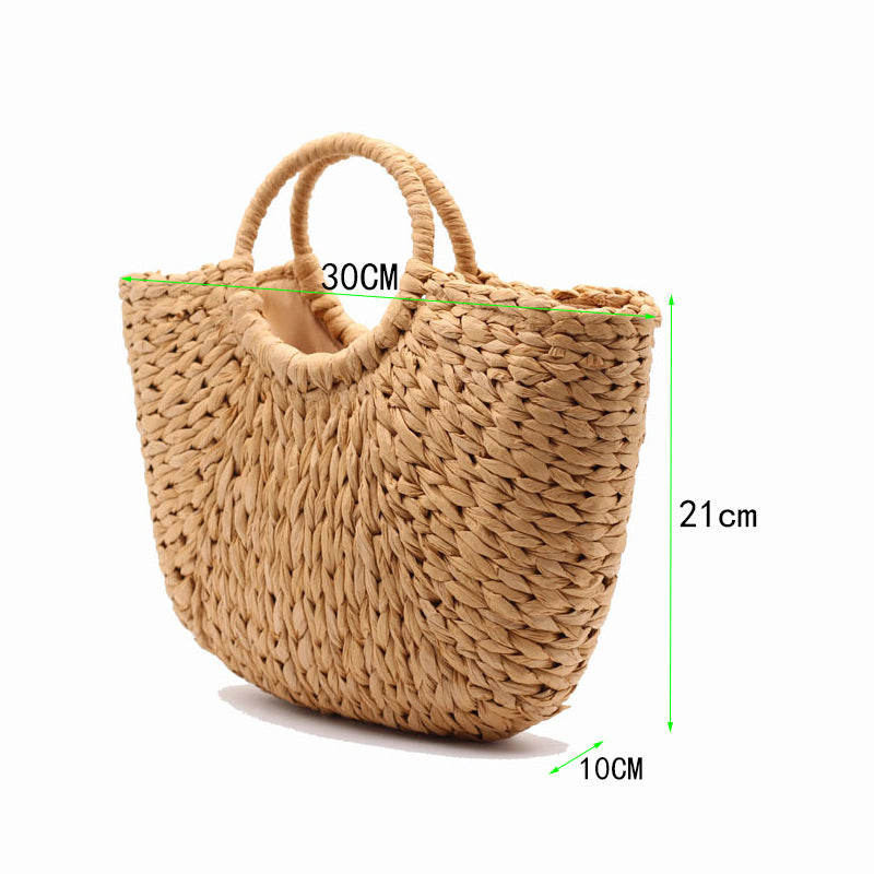 Neue Handgemachte Halbkreis Frauen Handtasche Sommer Gewebt Strand Tasche Weibliche Böhmen Stroh Tasche Mode Gestrickte Runde Griff Urlaub Tote 