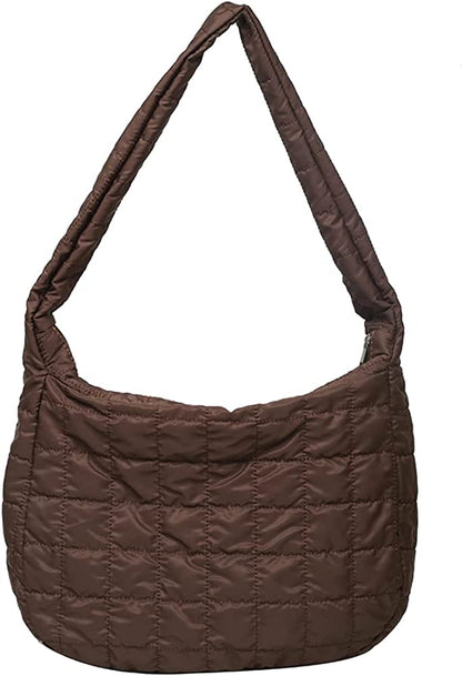 Barabum Quilted Tote Bags for Women Lightweight Quilted Padding Shoulder Bag Down Cotton Padded Large Tote Bags Lattice