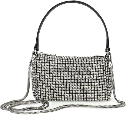 Barabum Crystal Rhinestone Crossbody Bags for Women Bling Purse Mini Top Handle Handbag Chain Mesh Clutch for Party