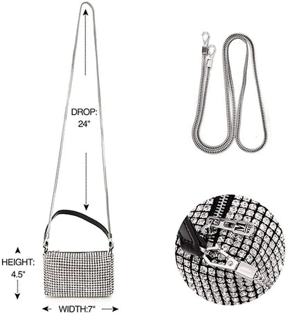 Barabum Kristall-Strass-Umhängetaschen für Damen, glitzernde Geldbörse, Mini-Handtasche mit Griff oben, Kette, Netz-Clutch für Party