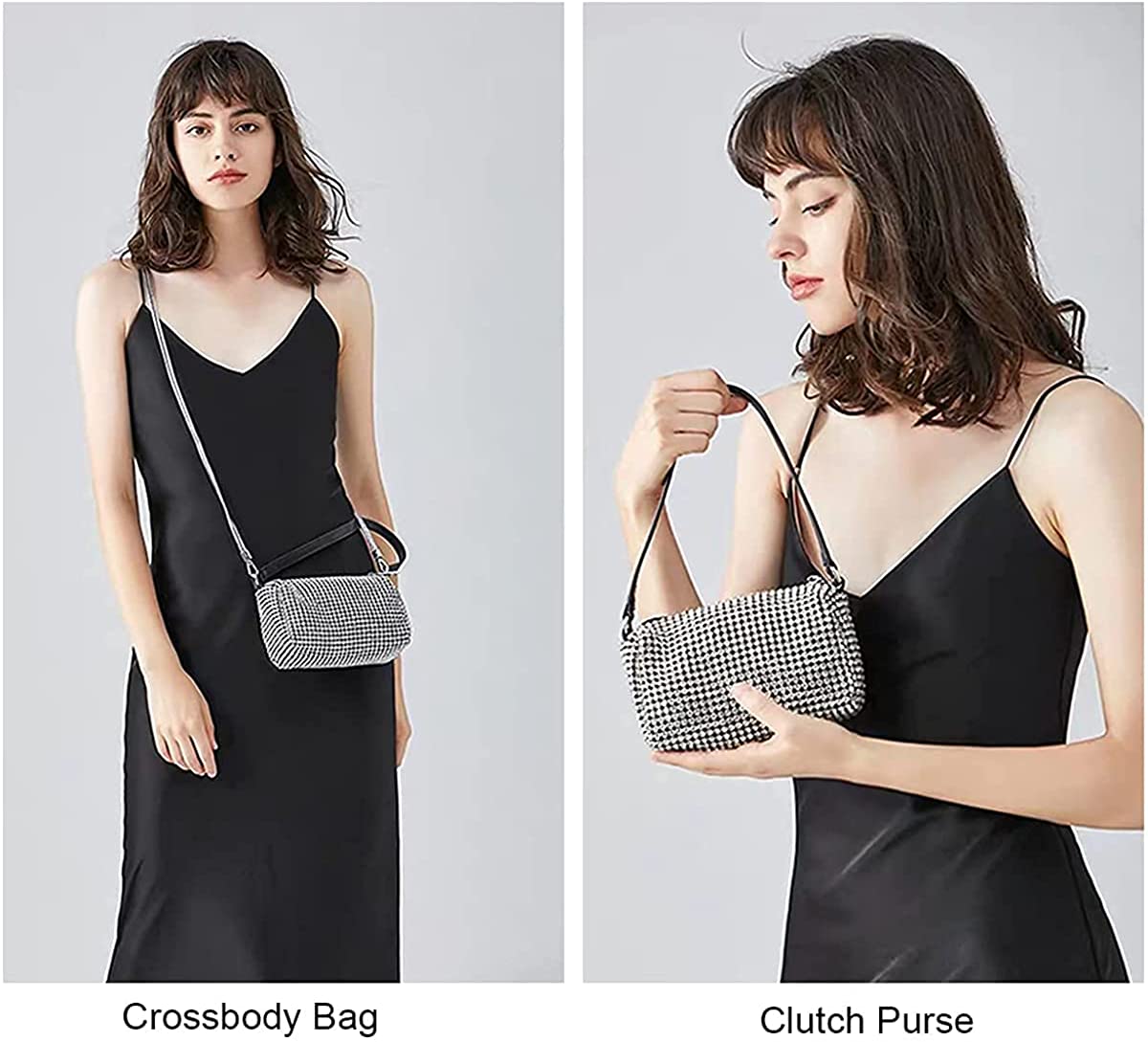 Barabum Crystal Rhinestone Crossbody Bags for Women Bling Purse Mini Top Handle Handbag Chain Mesh Clutch for Party