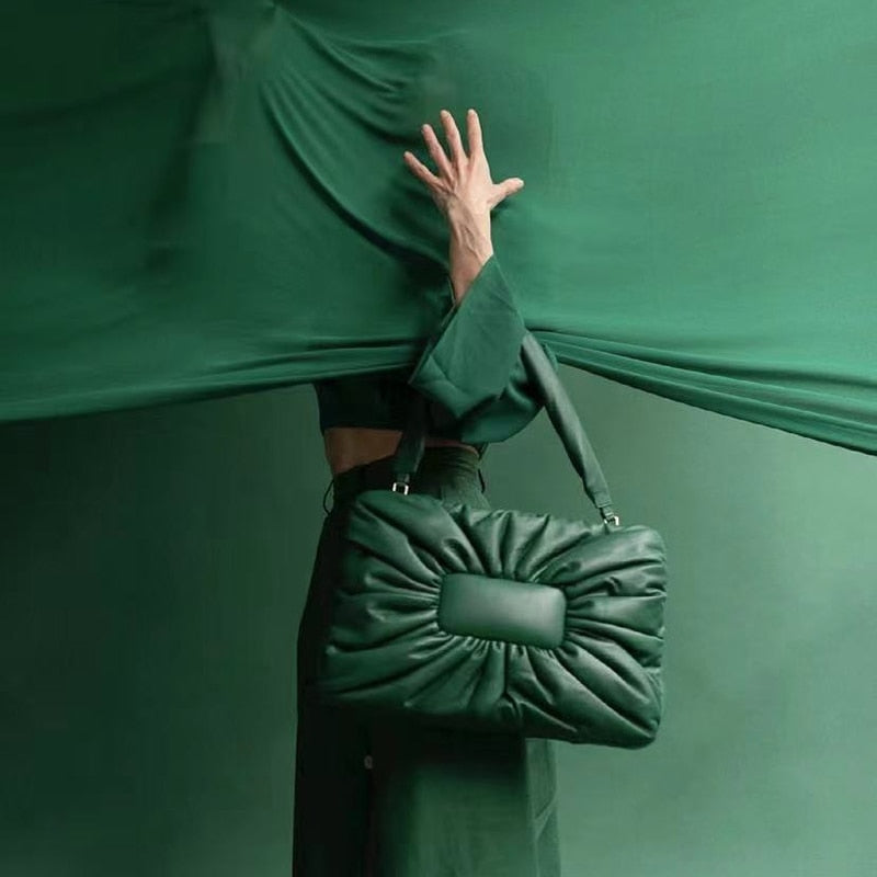 Barabum Fashion Ruched Padded Women Shoulder Bags Designer Lady Handbags Luxury Soft Pu Leather Messenger Bag Large Tote Big Laptop Bag