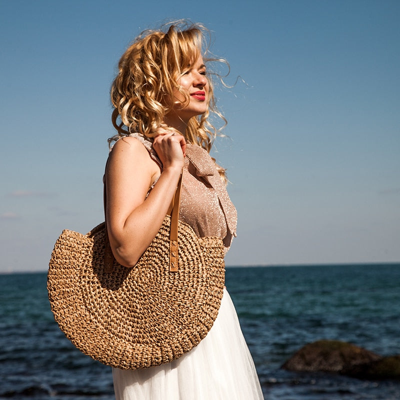 Woven Women Rattan Bag Straw Purse Handmade Wicker Crossbody Beach Round/Square  | eBay