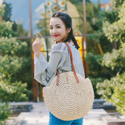 Hand-woven Round Woman's Shoulder Bag Handbag Bohemian Summer Straw Beach Bag Travel Shopping Female Tote Wicker Bags