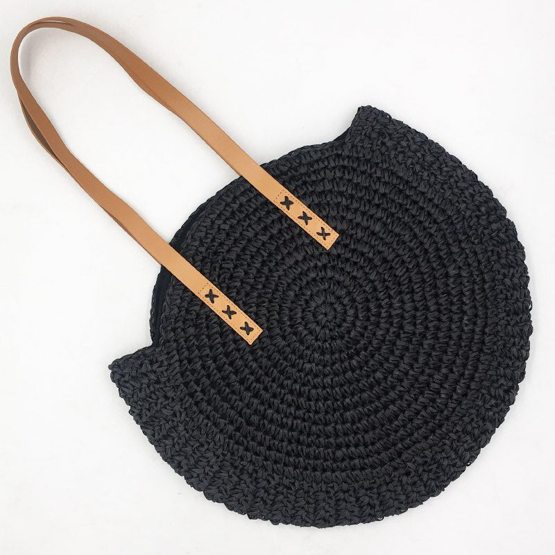 Hand-woven Round Woman's Shoulder Bag Handbag Bohemian Summer Straw Beach Bag Travel Shopping Female Tote Wicker Bags