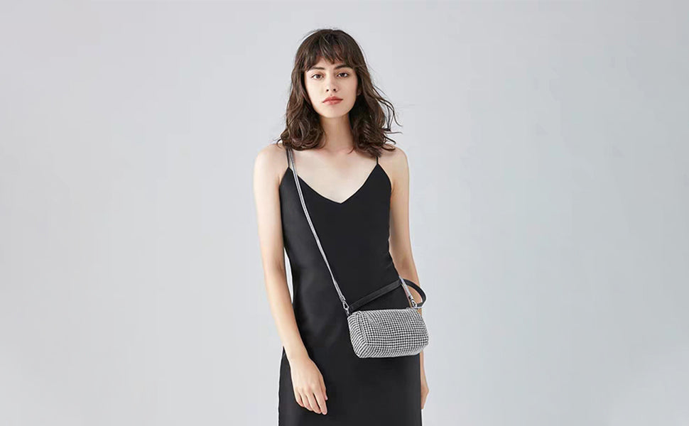 Barabum Kristall-Strass-Umhängetaschen für Damen, glitzernde Geldbörse, Mini-Handtasche mit Griff oben, Kette, Netz-Clutch für Party